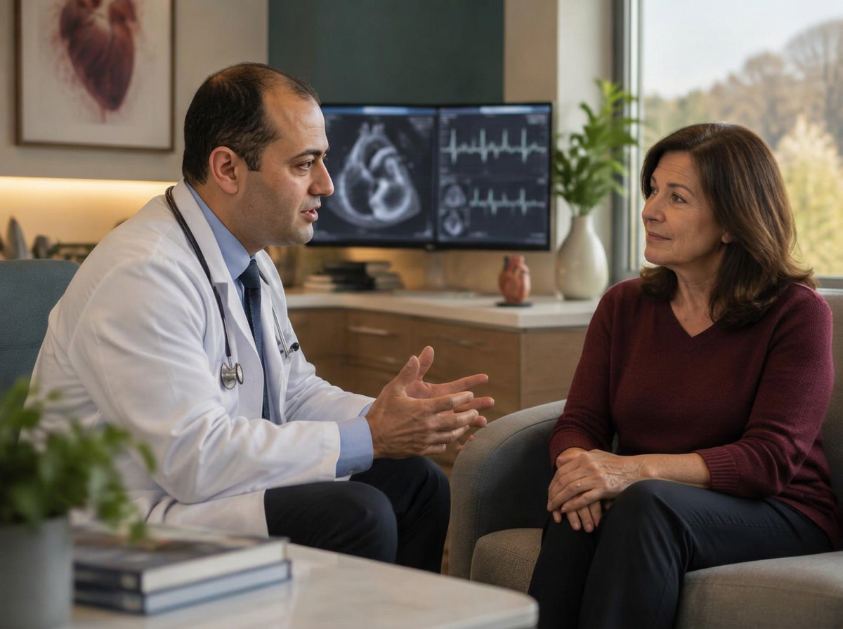 Illustrative physician-patient consultation in a modern cardiology setting